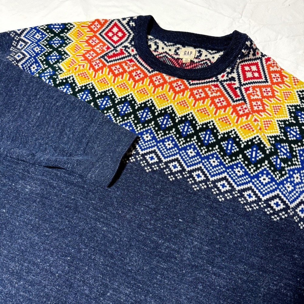 Gap Fair Isle Sweater Crewneck Norway Nordic Style Men's Size XXL Rainbow